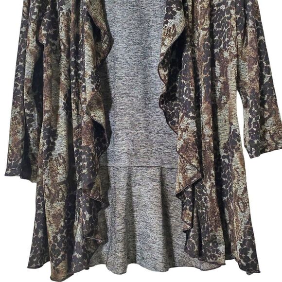 Frazzle Animal Print Ruffle Cardigan Size XL Open Front Liquid Knit Womens - Picture 3 of 8